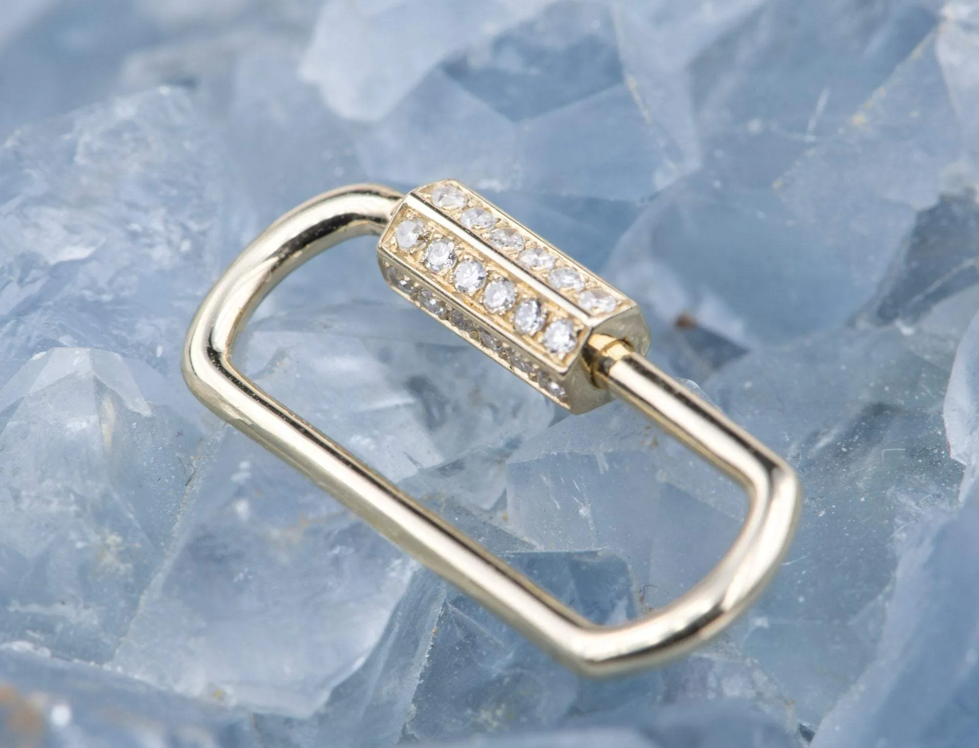 Screw Closure Large Rectangle 19x9mm 14K Gold Carabiner with Diamond Pave Pendant Holder Enhancer AD2185D