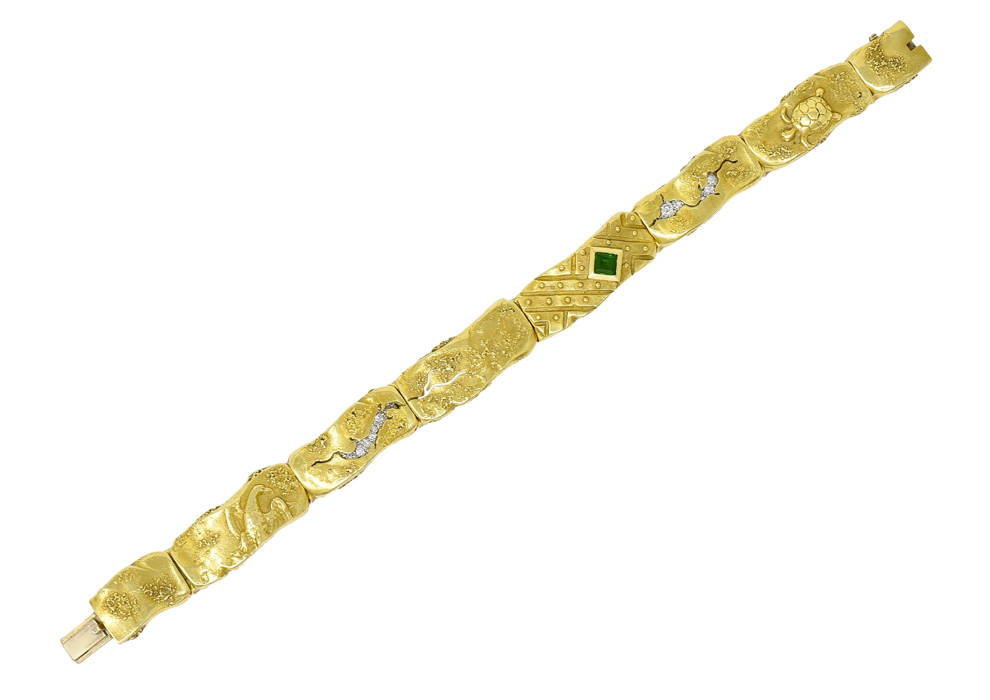 SeidenGang Peridot Diamond 18 Karat Gold Platinum Odyssey Zeus Turtle Bracelet