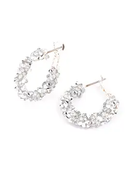 Silver Crushed Stone & Diamante Hoop Earrings