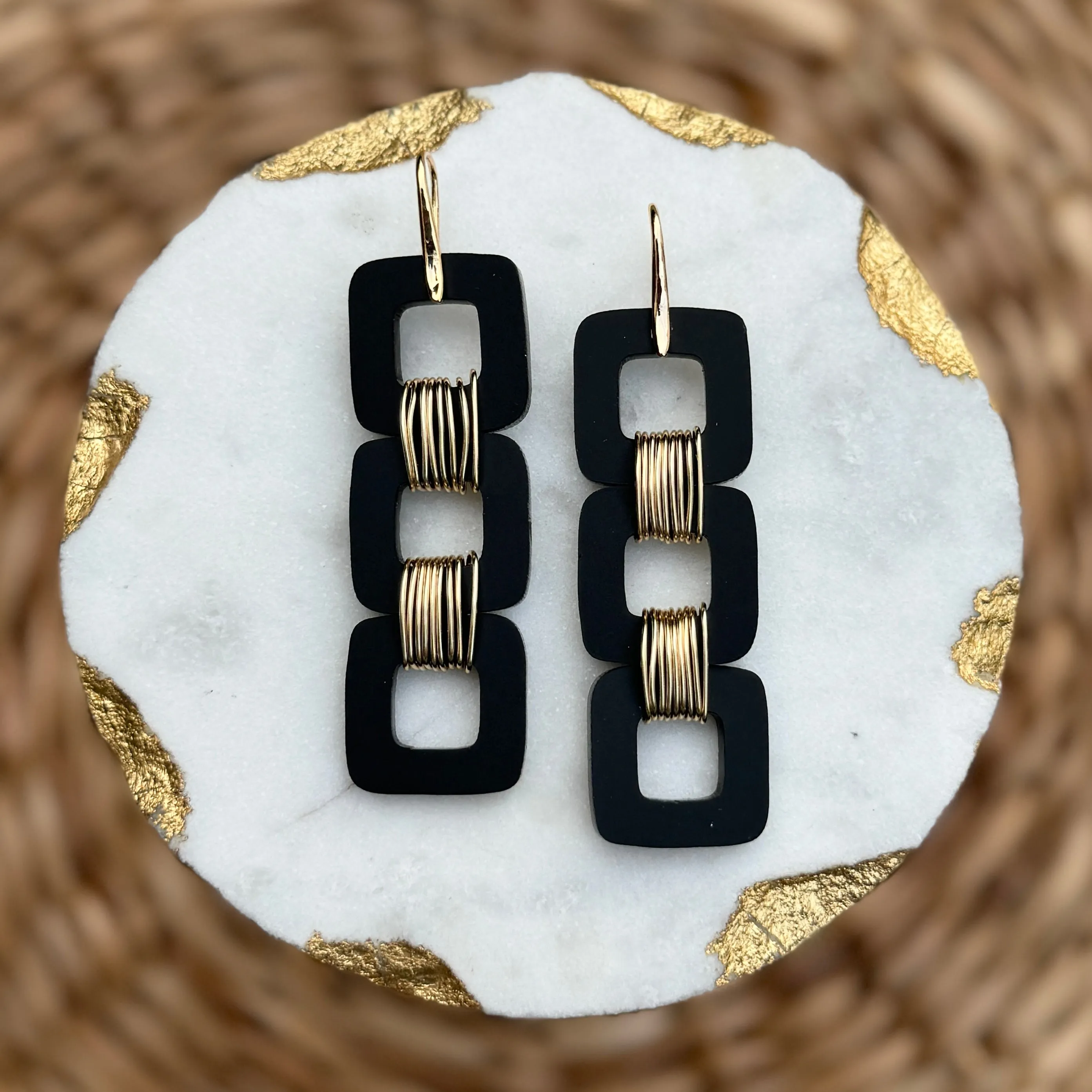 Square Stacks - Black - Acrylic Earrings