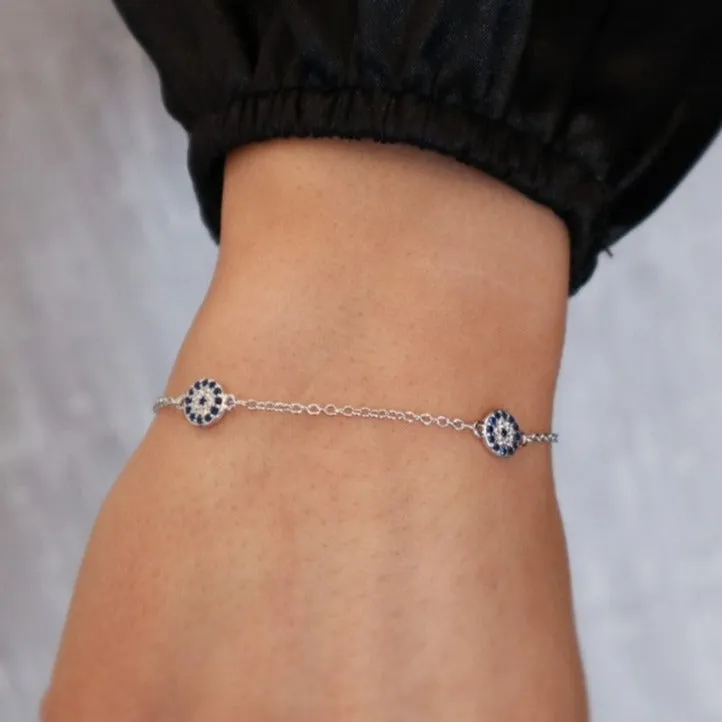 Sterling Silver 3 Evil Eye Bracelet