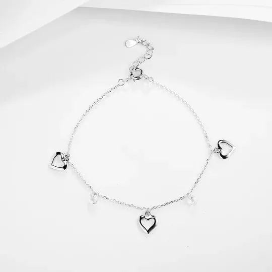 Sterling Silver Children's Dangling Hearts and CZ Bracelet