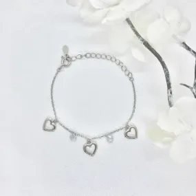 Sterling Silver Children's Dangling Hearts and CZ Bracelet