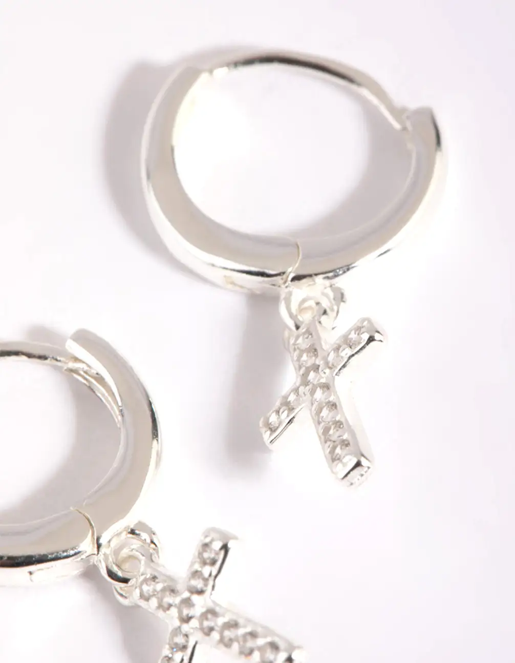 Sterling Silver Cubic Zirconia Cross Huggie Hoop Earrings