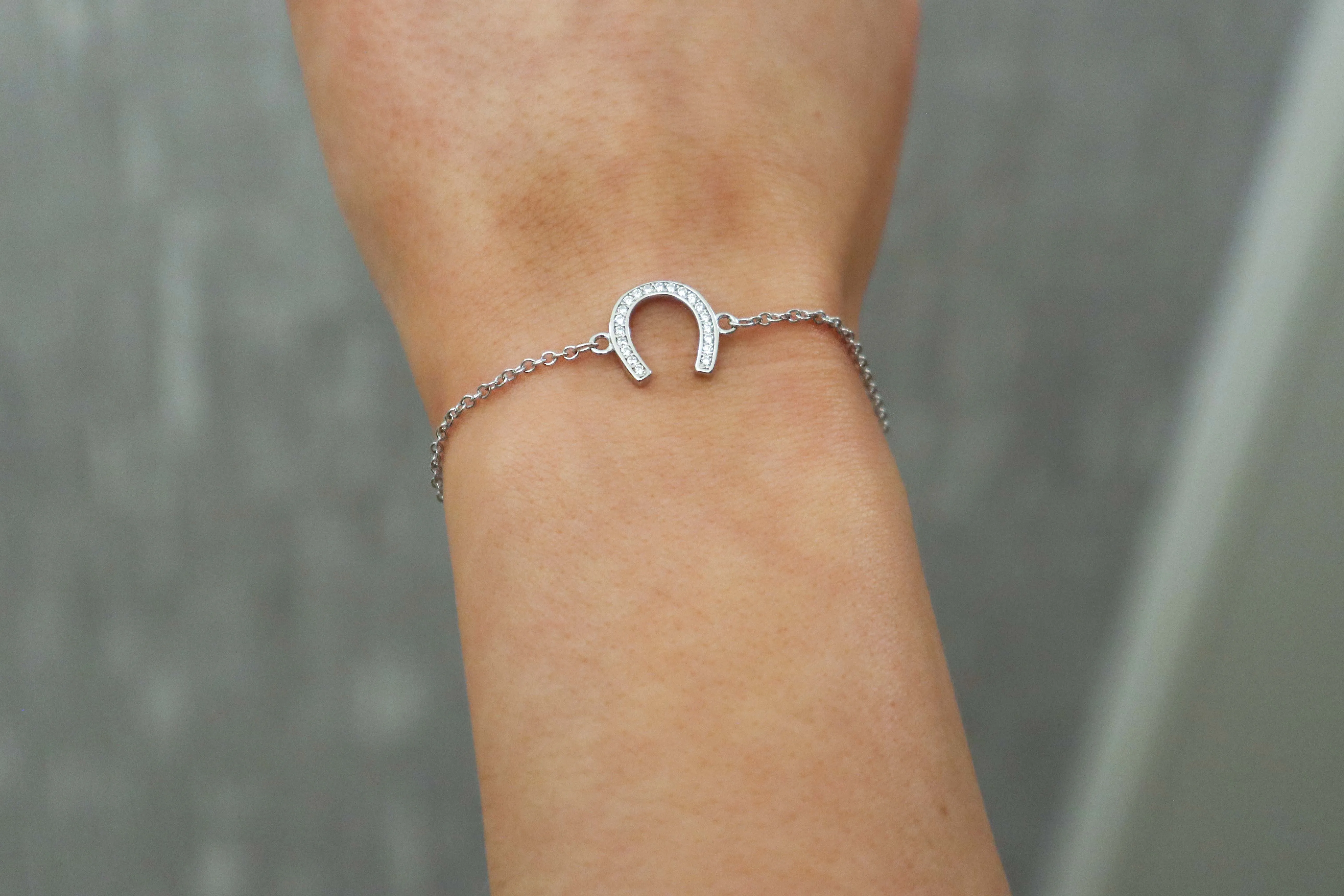 Sterling Silver Horseshoe with CZ Bracelet