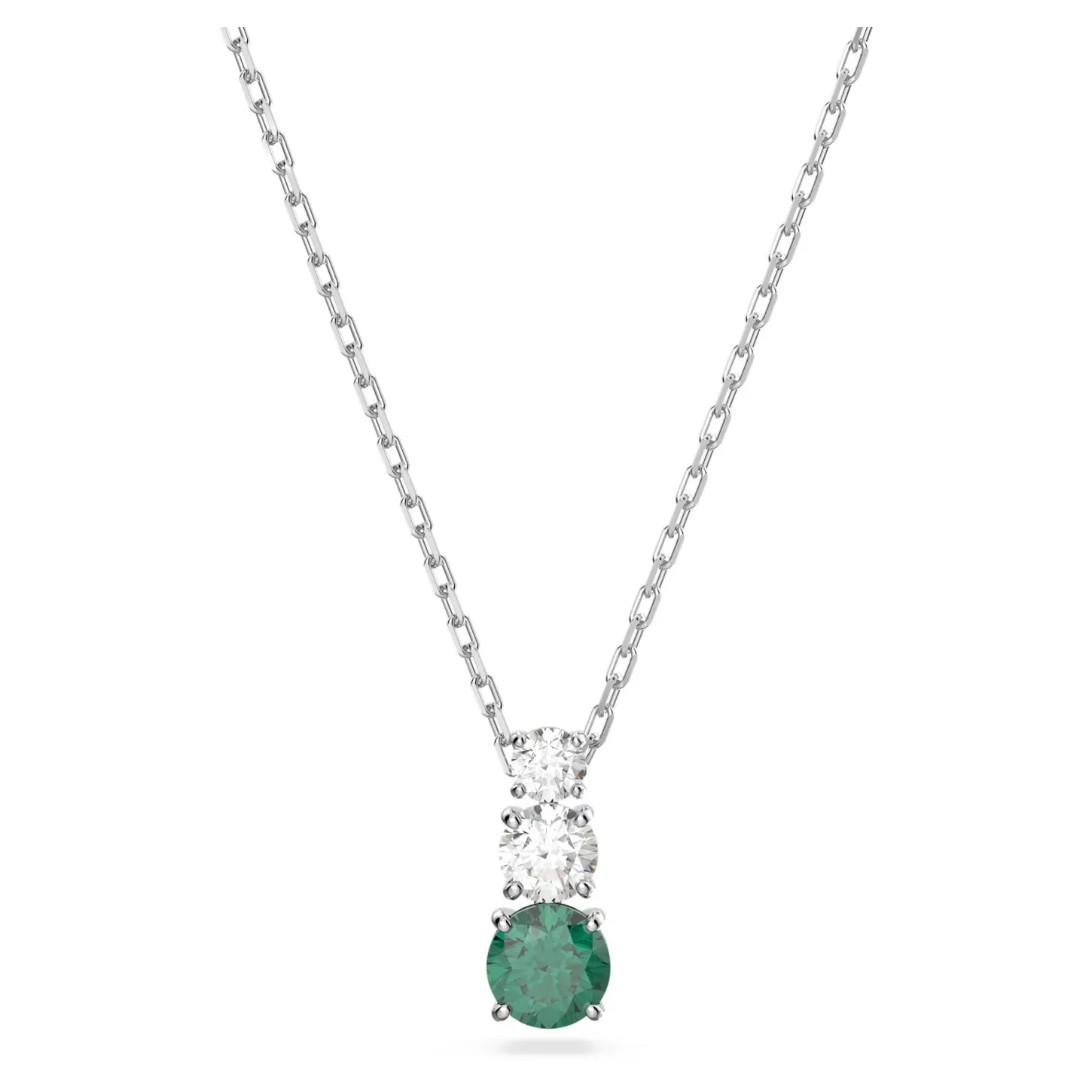 Swarovski Attract Trilogy pendant Round cut, Green, Rhodium plated -5646717