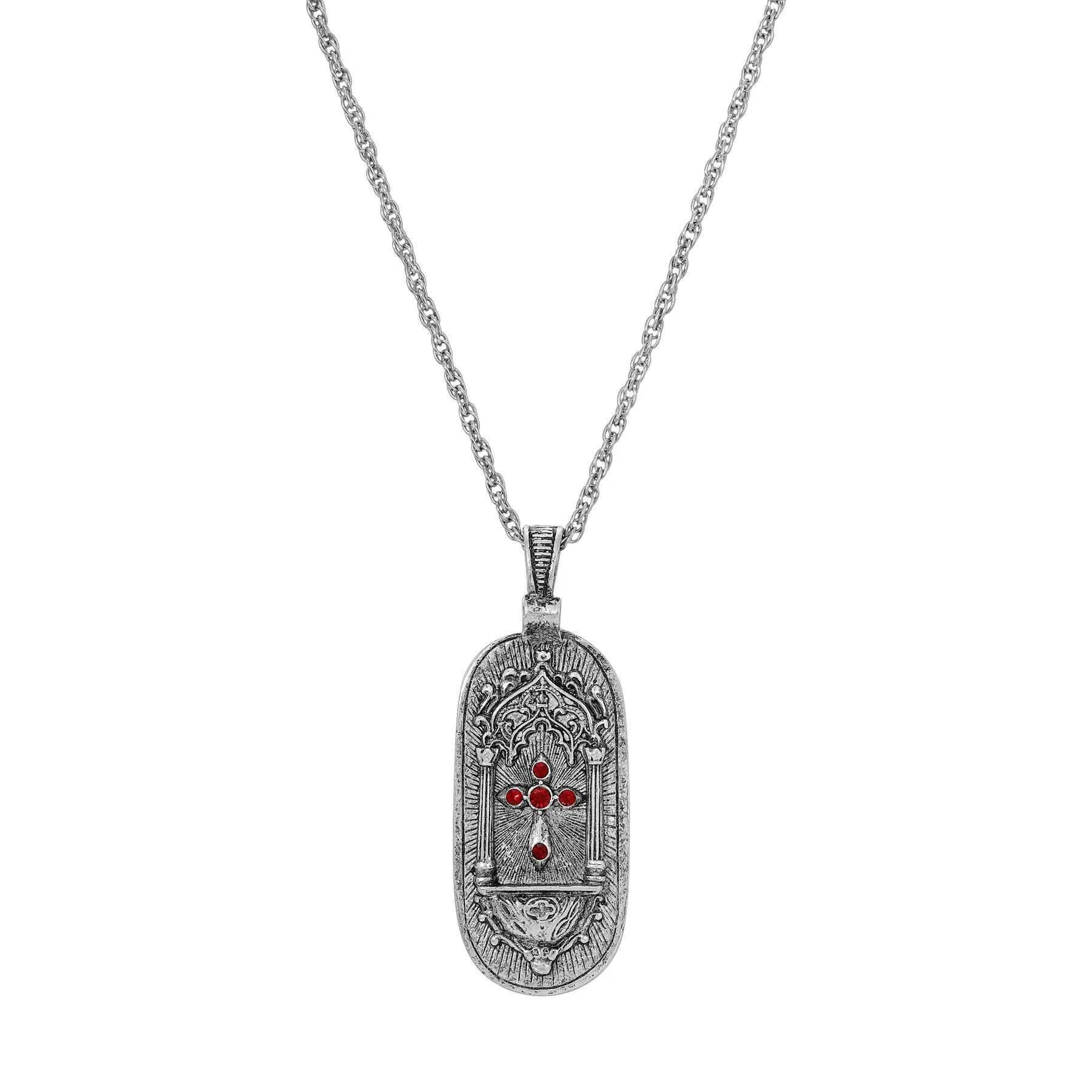 Symbols Of Faith Holy Cross Siam Red Crystal Reliquary Pendant Necklace 18