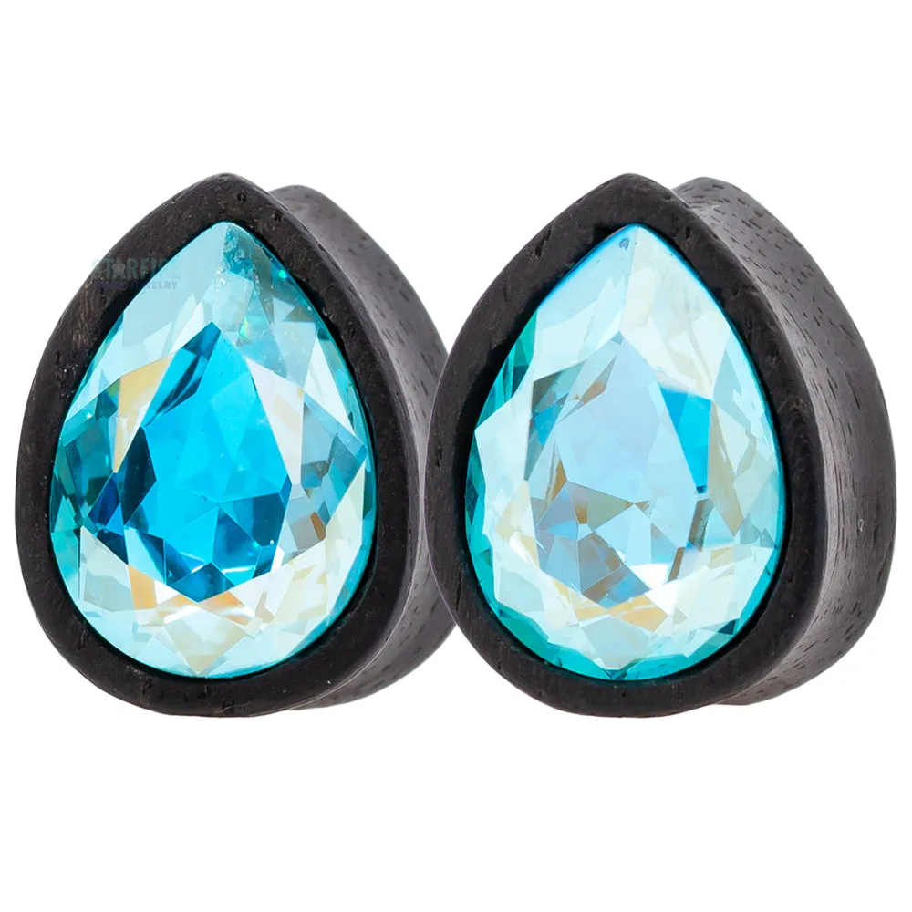 Teardrop Swarovski Plugs in Wood - Aqua AB