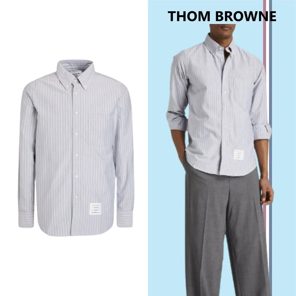 THOM BROWNE  |Stripes Long Sleeves Cotton Bridal Logo Designers Outlet