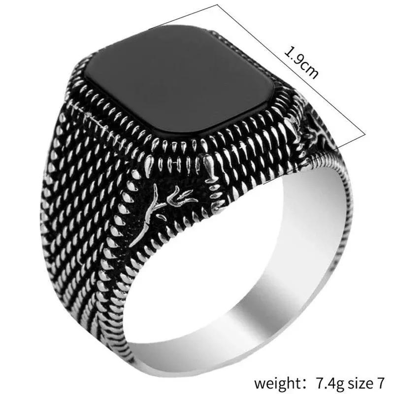 Turkish Ring for Men Vintage Eagle Pattern Black Zircon Rings S4513543