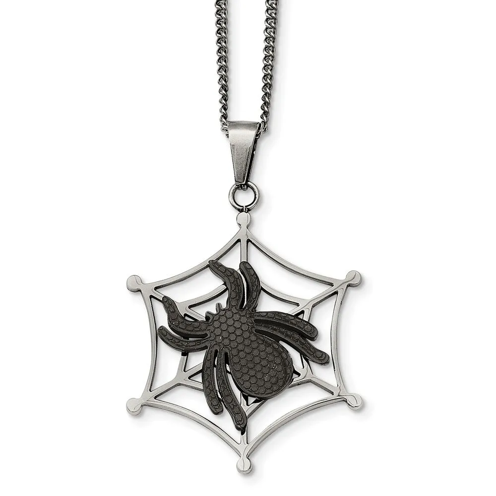 Two-Tone Stainless Steel Spider and Web Necklace 22 Inch