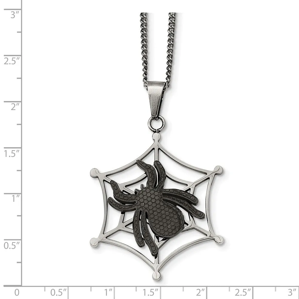 Two-Tone Stainless Steel Spider and Web Necklace 22 Inch