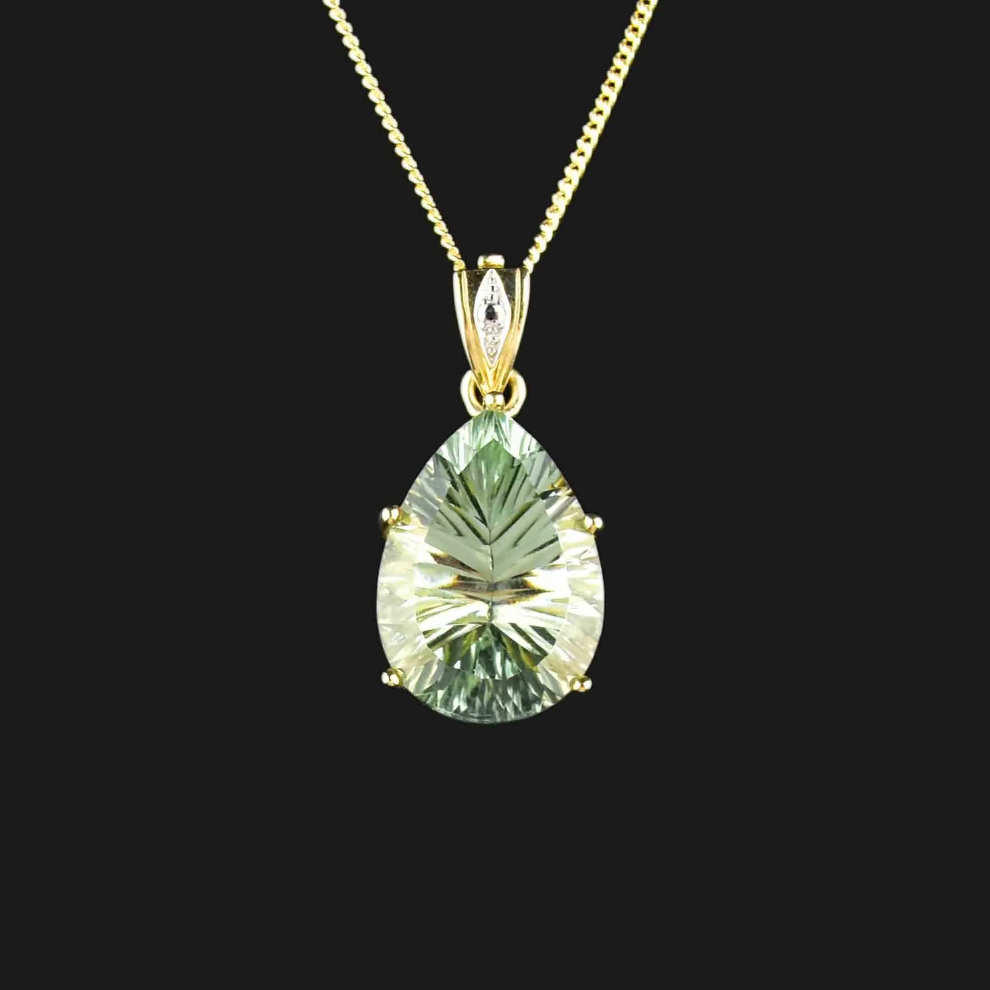 Vintage 10K Gold Pear Fancy Cut Prasiolite Pendant Necklace