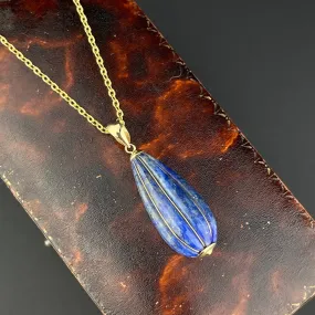 Vintage 14K Gold Lapis Lazuli Teardrop Pendant Necklace