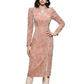 Vintage Style Women's Patchwork Full Sleeves Pencil Body Party Dresses