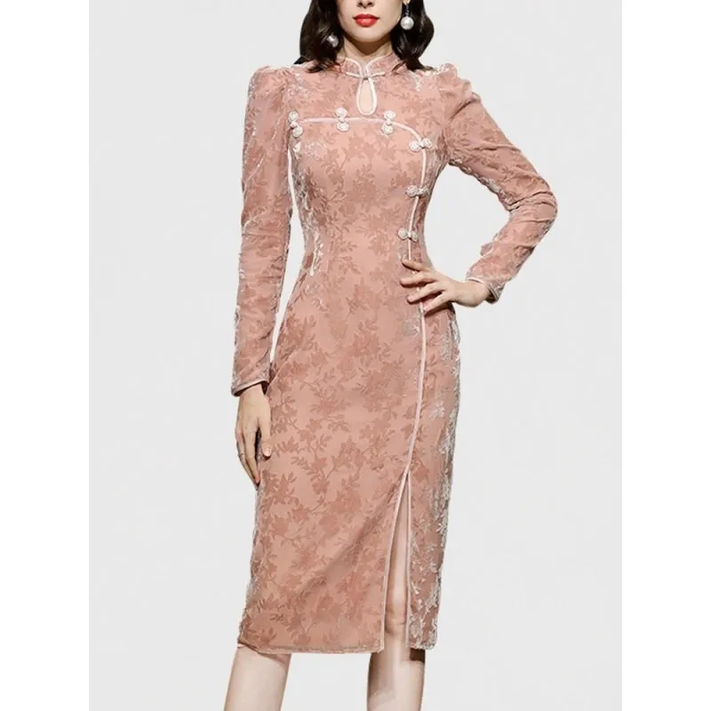 Vintage Style Women's Patchwork Full Sleeves Pencil Body Party Dresses