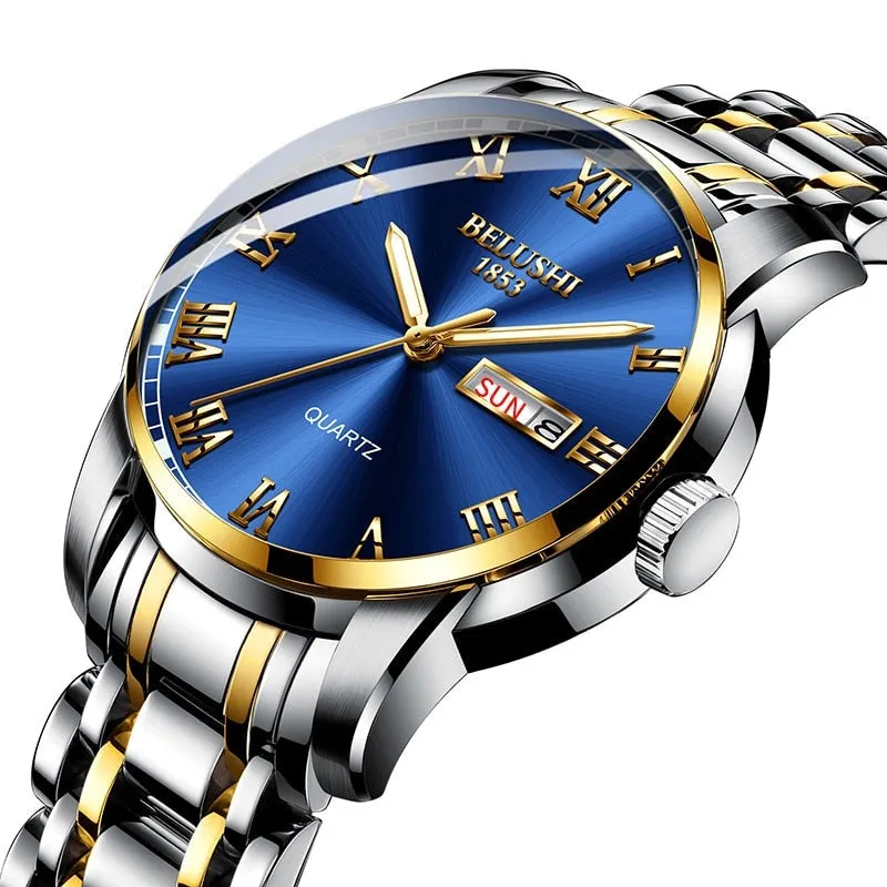 Watch Men Stainless Steel Business Date Clock Waterproof Luminous