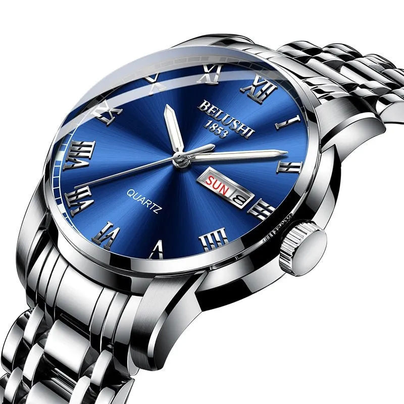 Watch Men Stainless Steel Business Date Clock Waterproof Luminous