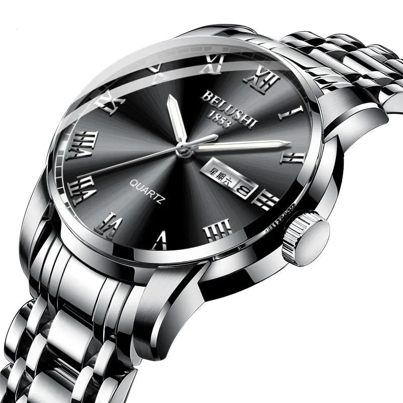 Watch Men Stainless Steel Business Date Clock Waterproof Luminous