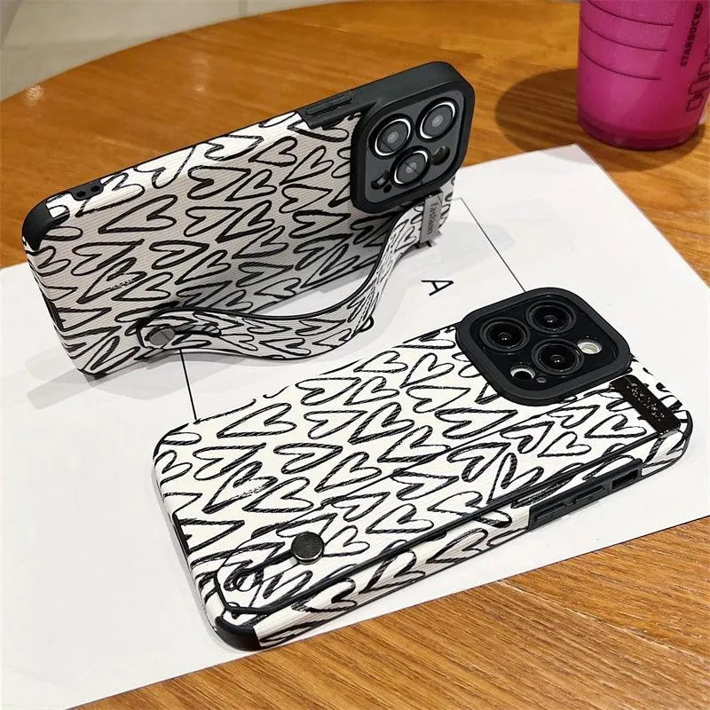 White Cute Graffiti Heart Phone Case for iPhone 14, 13, 12, 11 Pro Max, X, XR, XS Max, 7, 8 Plus, and SE