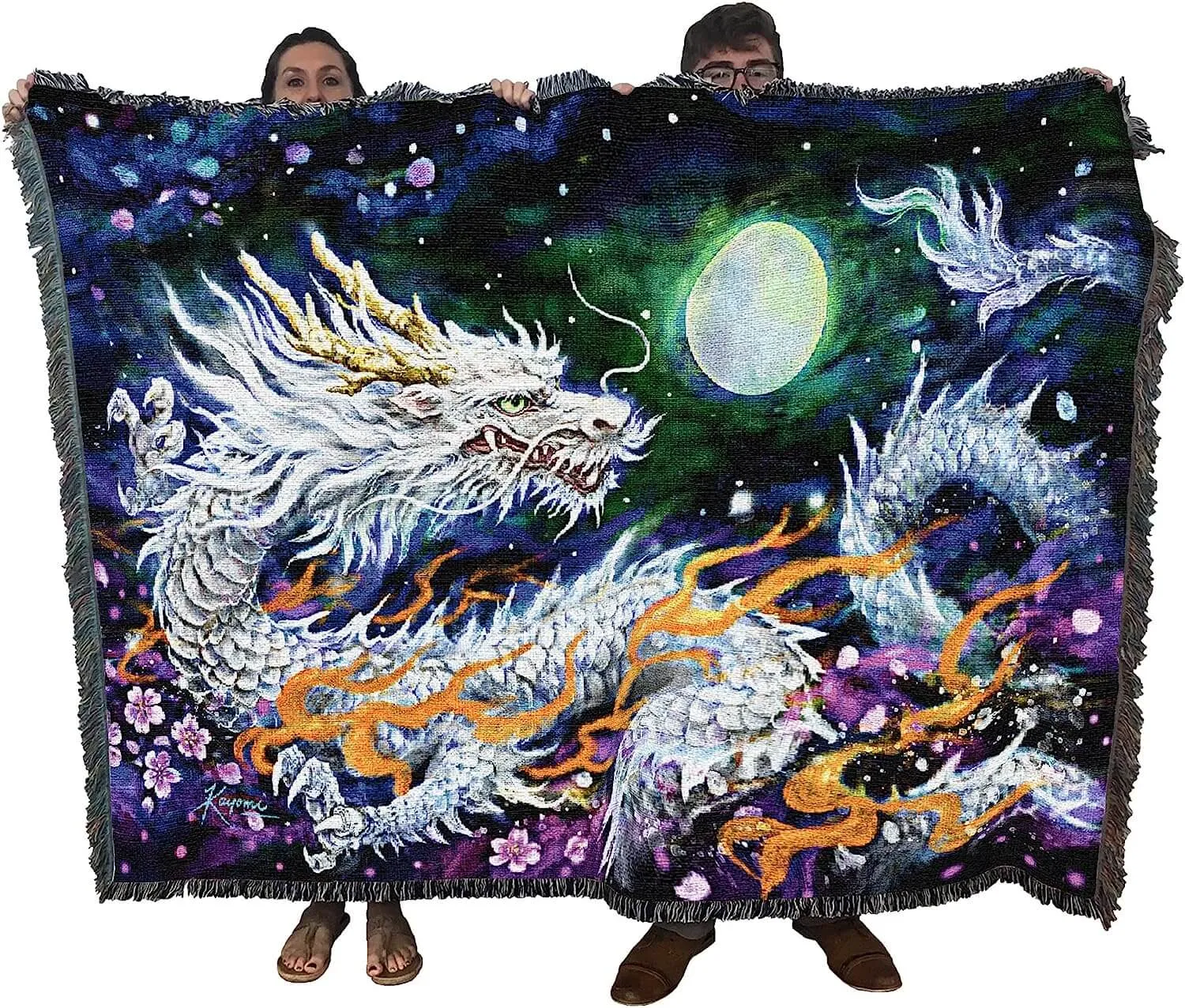 White Dragon & The Moon Tapestry Blanket