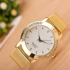 Women Watches Crystal Golden Rhinestone Stainless Steel Analog Quartz Dress Wrist Watch Bracelet Reloj