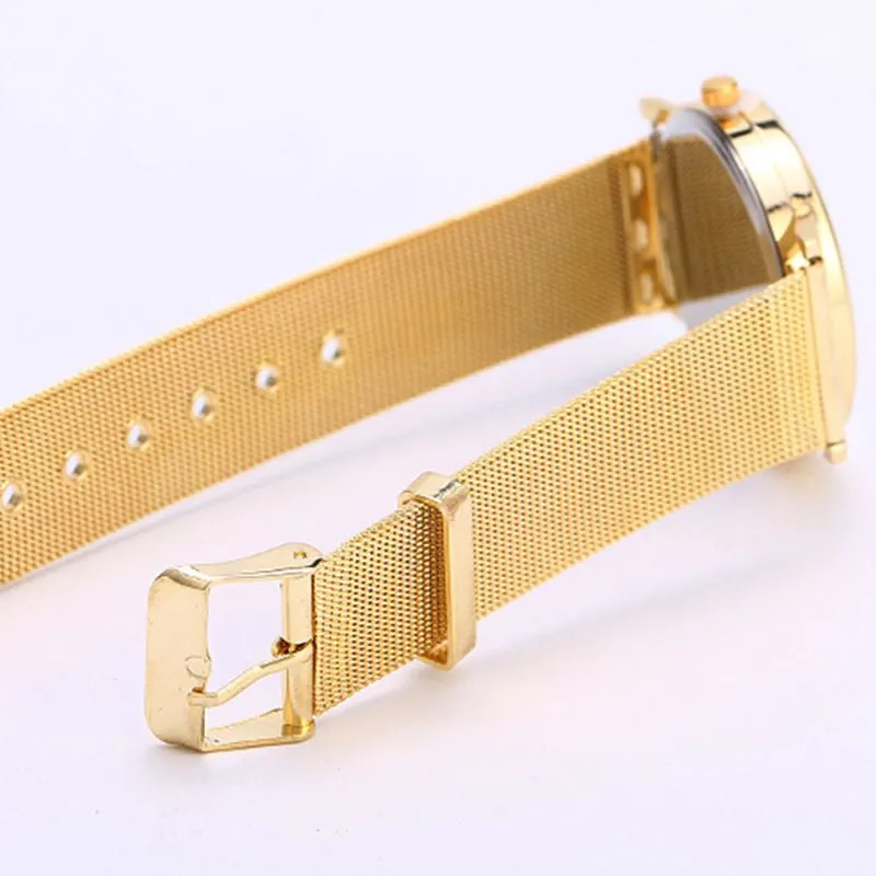 Women Watches Gold Stainless Steel Mesh Band Analog Quartz Wrist Watch Tree Pattern Clock Relogio Feminino