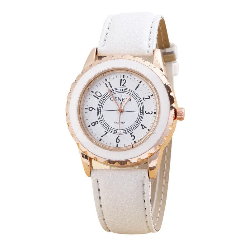 Womens Dress Watch Geneva Faux Leather Watches Classic Print Analog Quartz Wrist Watch Gifts