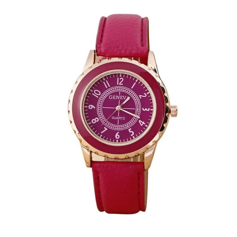 Womens Dress Watch Geneva Faux Leather Watches Classic Print Analog Quartz Wrist Watch Gifts