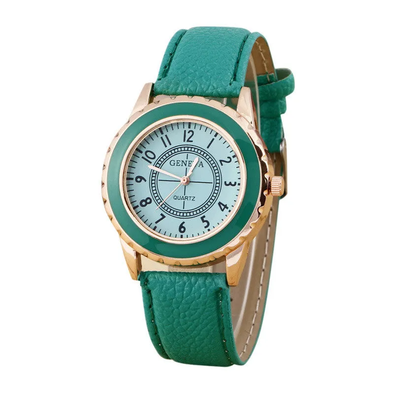 Womens Dress Watch Geneva Faux Leather Watches Classic Print Analog Quartz Wrist Watch Gifts