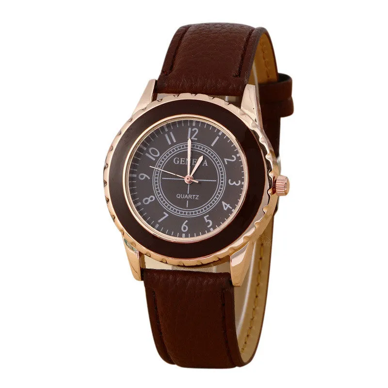 Womens Dress Watch Geneva Faux Leather Watches Classic Print Analog Quartz Wrist Watch Gifts