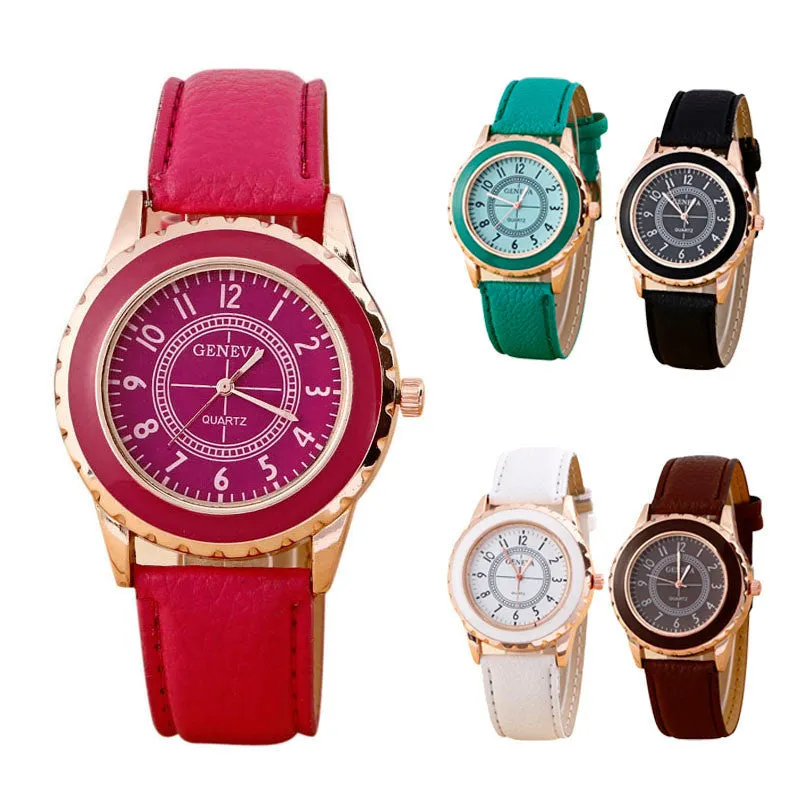 Womens Dress Watch Geneva Faux Leather Watches Classic Print Analog Quartz Wrist Watch Gifts