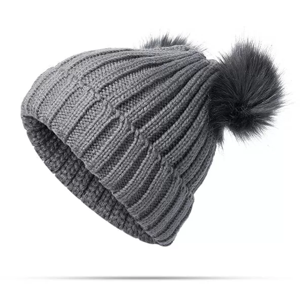 Womens Fur Ball Cap Pom Pom Beanie Cap Knitted Winter Warm Soft Caps