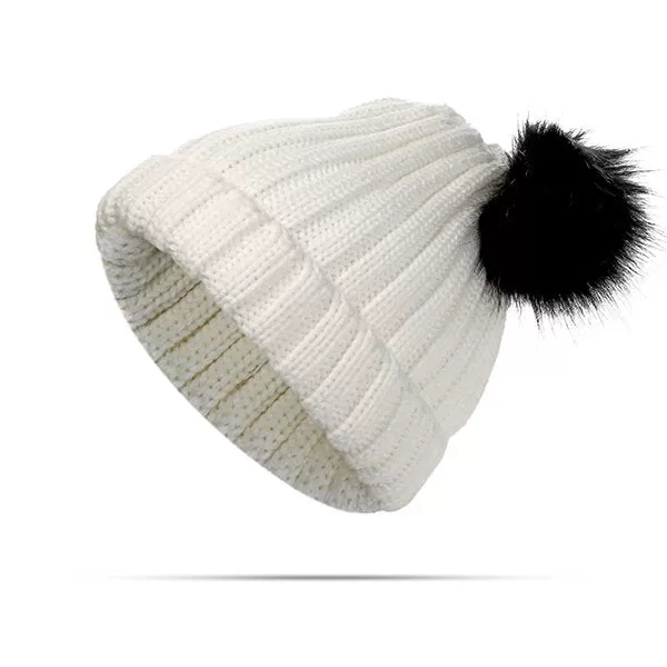 Womens Fur Ball Cap Pom Pom Beanie Cap Knitted Winter Warm Soft Caps