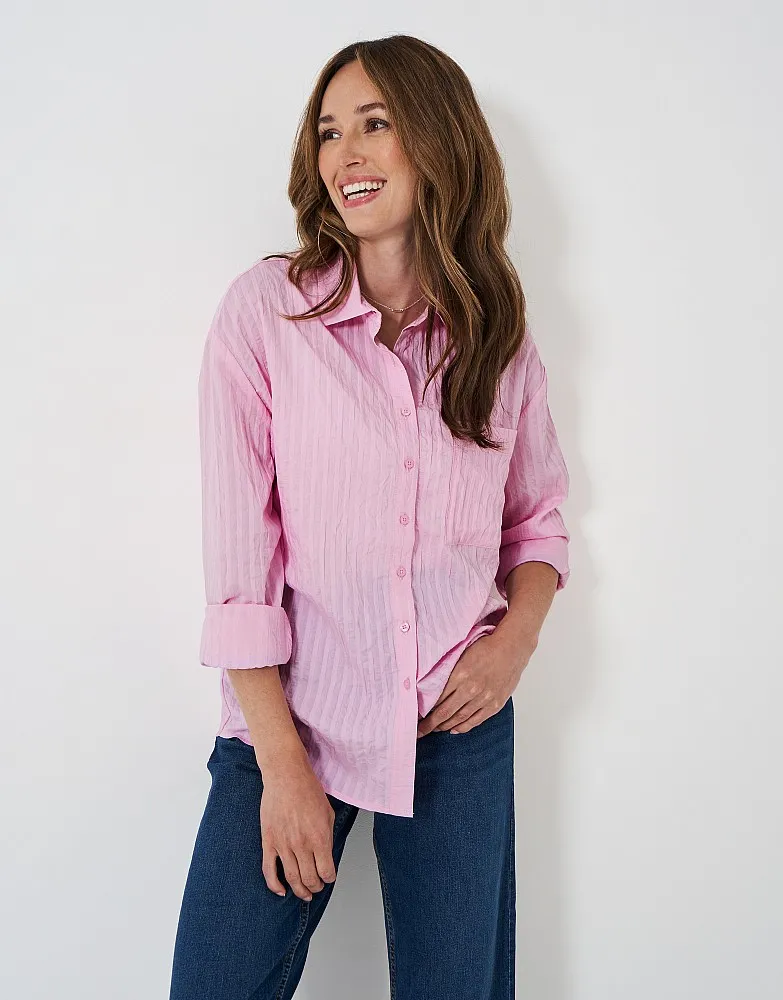 Women's Long Sleeve Stripe Textured Shirt - Pink from Crew Clothing Company