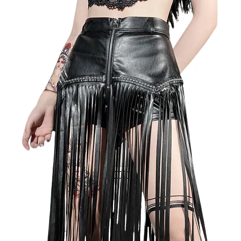 Women's Maxi Long Skirt With Tassel And Rivets In Gothic Style / Alternative Clothing