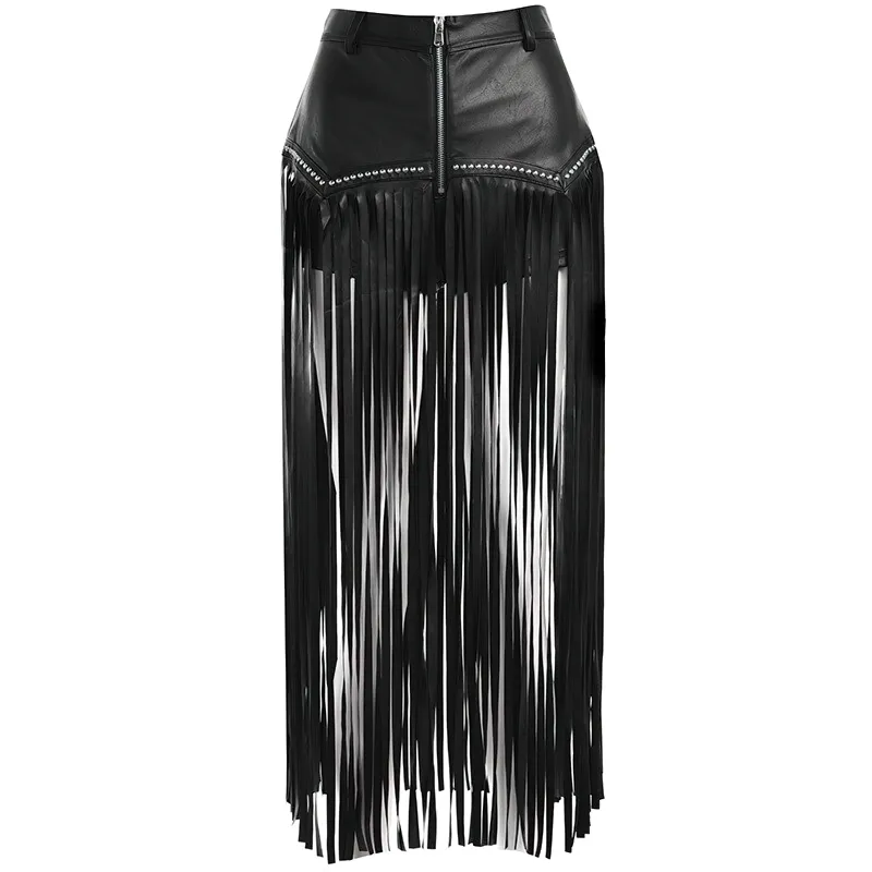 Women's Maxi Long Skirt With Tassel And Rivets In Gothic Style / Alternative Clothing