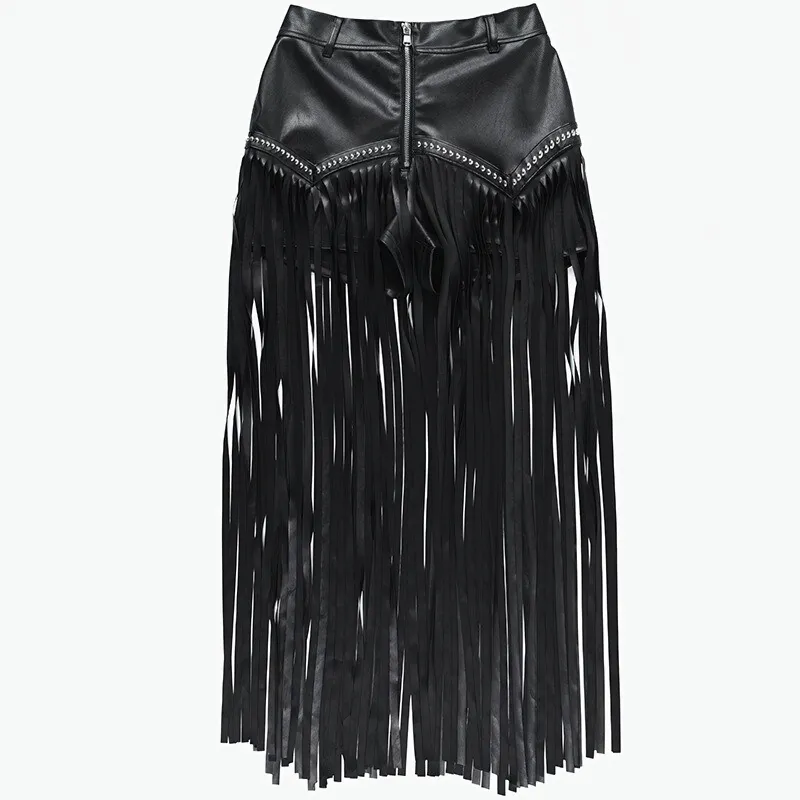 Women's Maxi Long Skirt With Tassel And Rivets In Gothic Style / Alternative Clothing