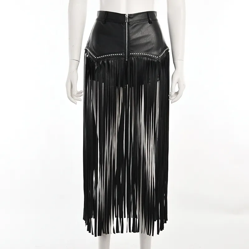 Women's Maxi Long Skirt With Tassel And Rivets In Gothic Style / Alternative Clothing