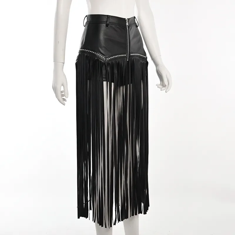 Women's Maxi Long Skirt With Tassel And Rivets In Gothic Style / Alternative Clothing