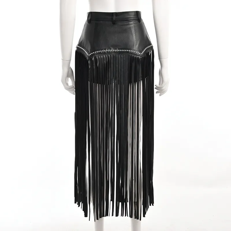 Women's Maxi Long Skirt With Tassel And Rivets In Gothic Style / Alternative Clothing