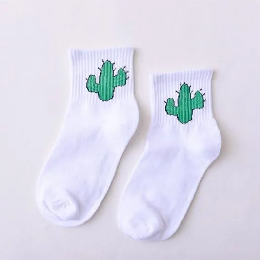 Women's men's Daily Harajuku Korea Japanese Kitten Gun Flame Alien Cotton Socks