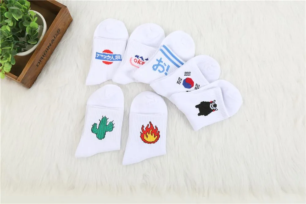 Women's men's Daily Harajuku Korea Japanese Kitten Gun Flame Alien Cotton Socks