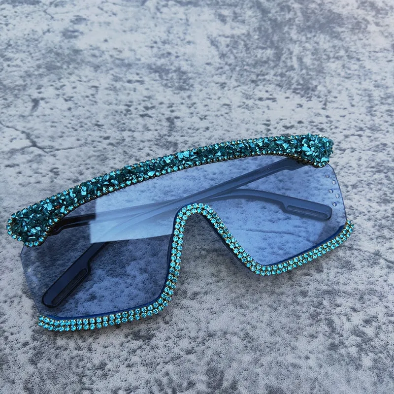 Women's Retro Hip-Hop UV400 Glitter Diamond Windproof Sunglasses