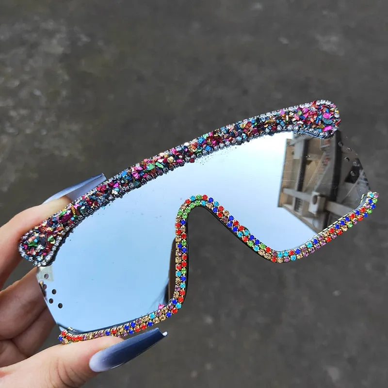 Women's Retro Hip-Hop UV400 Glitter Diamond Windproof Sunglasses