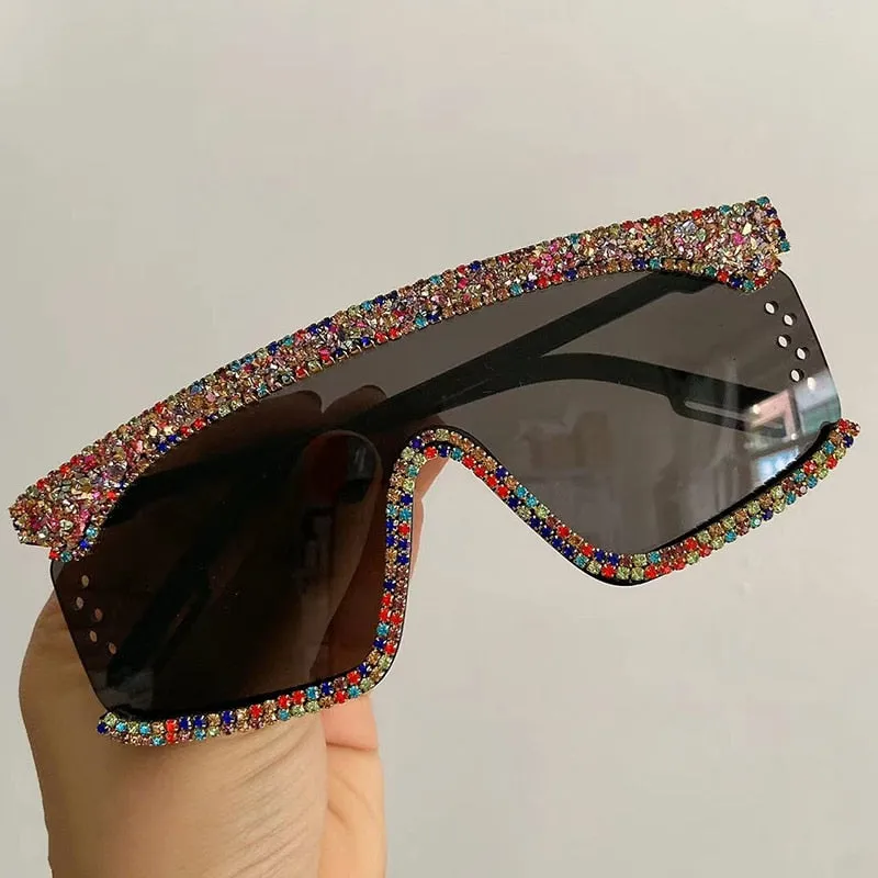 Women's Retro Hip-Hop UV400 Glitter Diamond Windproof Sunglasses