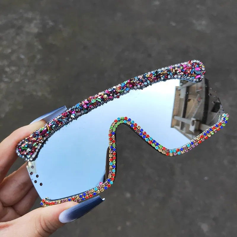 Women's Retro Hip-Hop UV400 Glitter Diamond Windproof Sunglasses