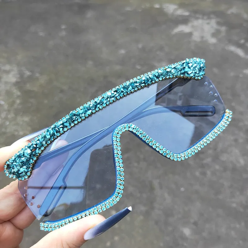 Women's Retro Hip-Hop UV400 Glitter Diamond Windproof Sunglasses