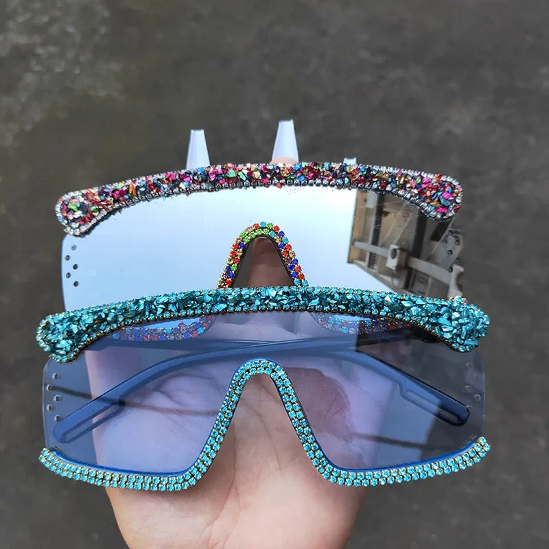 Women's Retro Hip-Hop UV400 Glitter Diamond Windproof Sunglasses