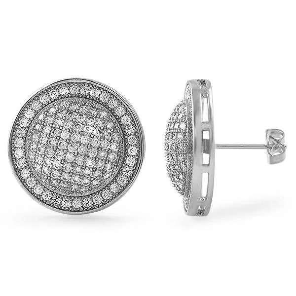 XL Domed Rhodium CZ Iced Out Earrings